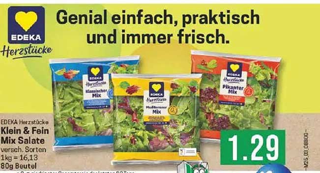 EDEKA Herzstücke Klein & Fein Mix Salate 80g für nur 1,29 €