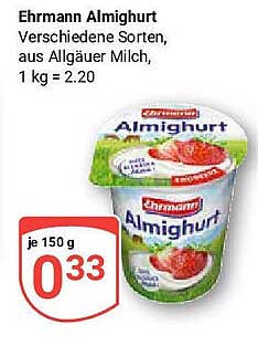 Ehrmann Almighurt Verschiedene Sorten, aus Allgäuer Milch