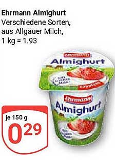 Ehrmann Almighurt Verschiedene Sorten, aus Allgäuer Milch