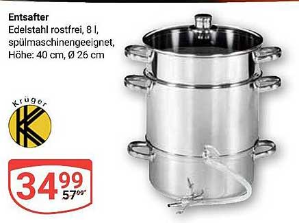 Entsafter Edelstahl rostfrei, 8 l, spülmaschinengeeignet