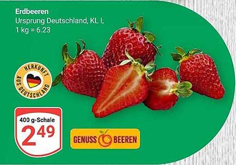Erdbeeren, Ursprung Deutschland, KL I, 400 g – jetzt nur 2,49 €