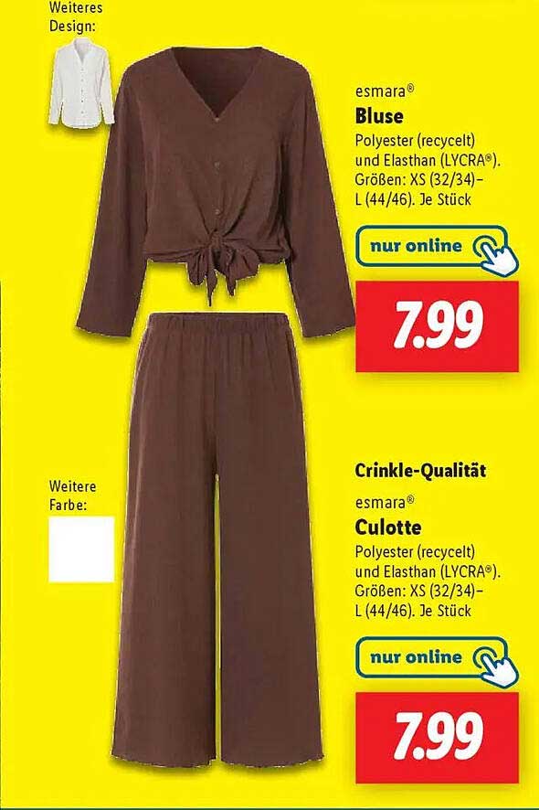 esmarа® Bluse und Culotte aus Crinkle-Qualität
