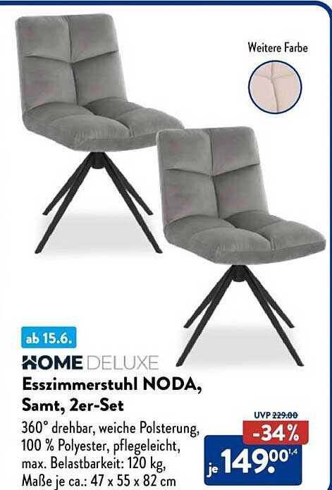Esszimmerstuhl NODA, Samt, 2er-Set