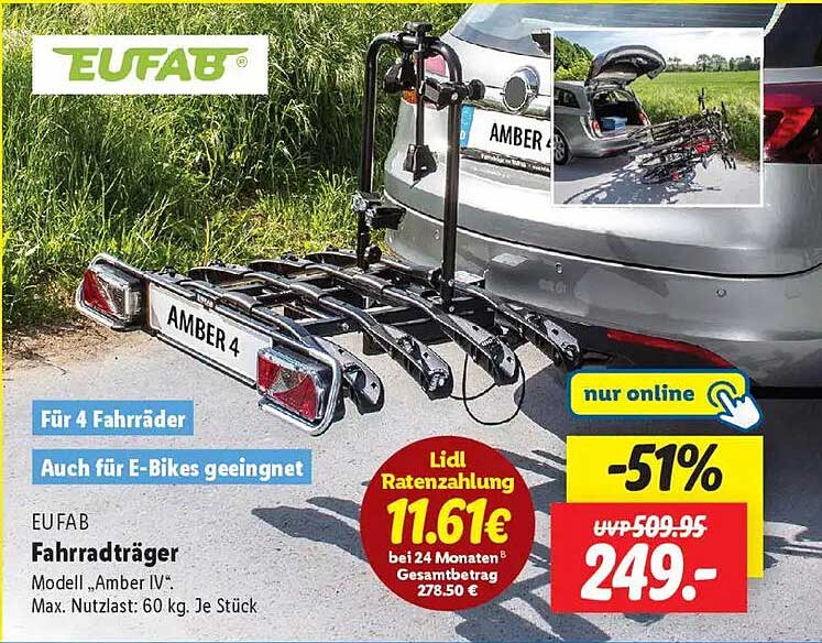 EUFAB Fahrradträger Modell 'Amber IV' für 4 Fahrräder
