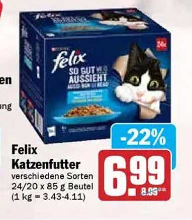 Felix Katzenfutter verschiedene Sorten 24/20 x 85 g Beutel