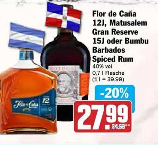 Flor de Caña 12J, Matusalem Gran Reserve 15J oder Bumbu Barbados Spiced Rum