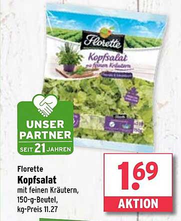 Florette Kopfsalat mit feinen Kräutern, 150-g-Beutel