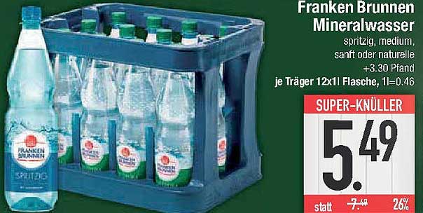 Franken Brunnen Mineralwasser 12x1L - spritzig, medium, sanft oder natürliche
