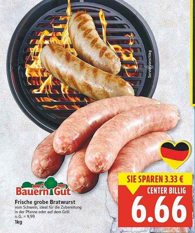 Frische grobe Bratwurst vom Schwein - ideal für Grill und Pfanne