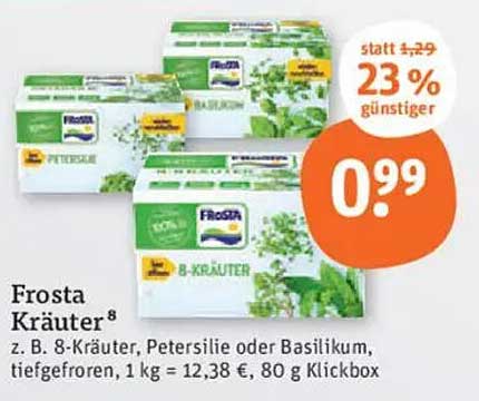 Frosta Kräuter – 8 Kräuter Mischung, Petersilie oder Basilikum, tiefgefroren 80 g