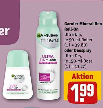 Garnier Mineral Deo Roll-On Ultra Dry 50 ml oder Deospray Ultra Dry 150 ml