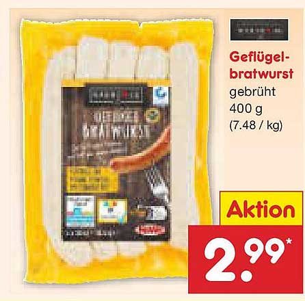 Geflügelbratwurst gebrüht 400 g (7,48 €/kg)