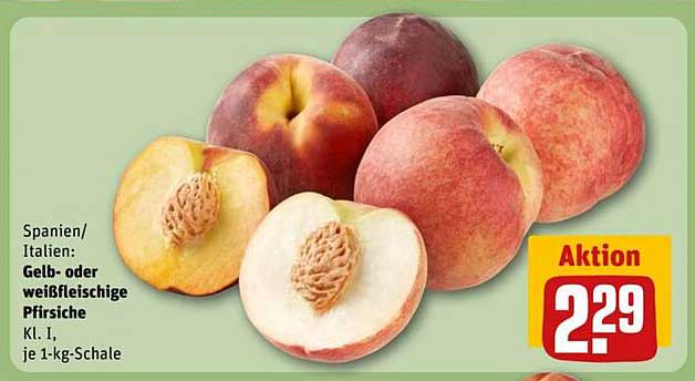 Gelb- oder weißfleischige Pfirsiche Kl. I, je 1-kg-Schale