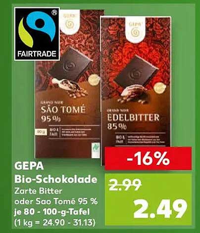 GEPA Bio-Schokolade Zarte Bitter oder Sao Tomé 95 %