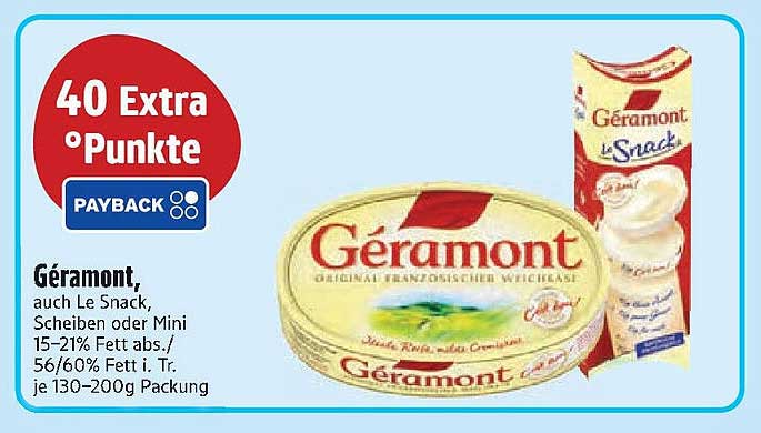 Géramont, auch Le Snack, Scheiben oder Mini 15-21% Fett ab. / 56/60% Fett i. Tr. je 130-200g Packung