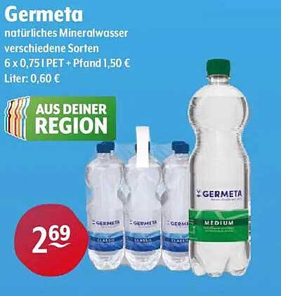 Germeta natürliches Mineralwasser verschiedene Sorten 6 x 0,75 l PET + Pfand 1,50 €