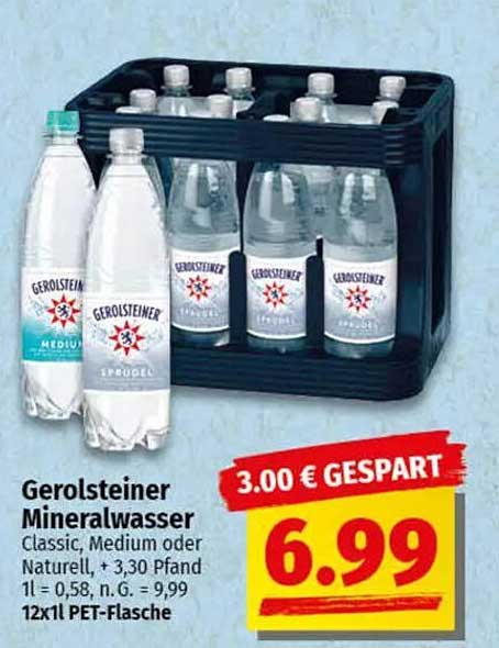 Gerolsteiner Mineralwasser Classic, Medium oder Naturhell 12x1l PET-Flasche