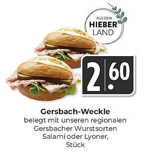 Gersbach-Weckle belegt mit unseren regionalen Gersbacher Wurstsorten Salami oder Lyoner, Stück