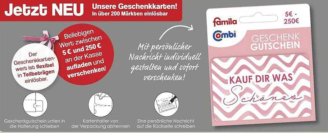 Geschenkgutschein von Famila - Wert zwischen 5 € und 250 €