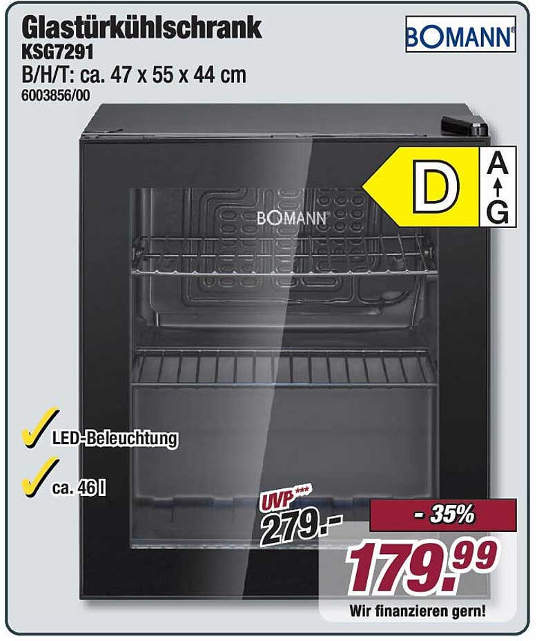 GlasTürkühlschrank KSG7291 von BOMANN