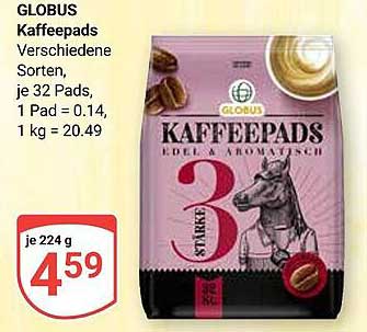GLOBUS Kaffee Pads - Verschiedene Sorten, je 224 g