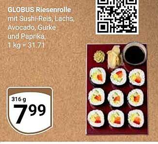 GLOBUS Riesenrolle mit Sushi-Reis, Lachs, Avocado, Gurke und Paprika