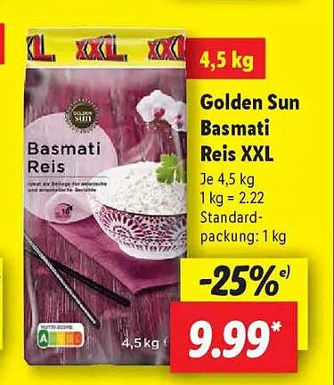Golden Sun Basmati Reis XXL 4,5 kg