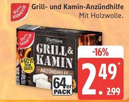 Grill- und Kamin-Anzündhilfe mit Holzwolle - 64er Pack