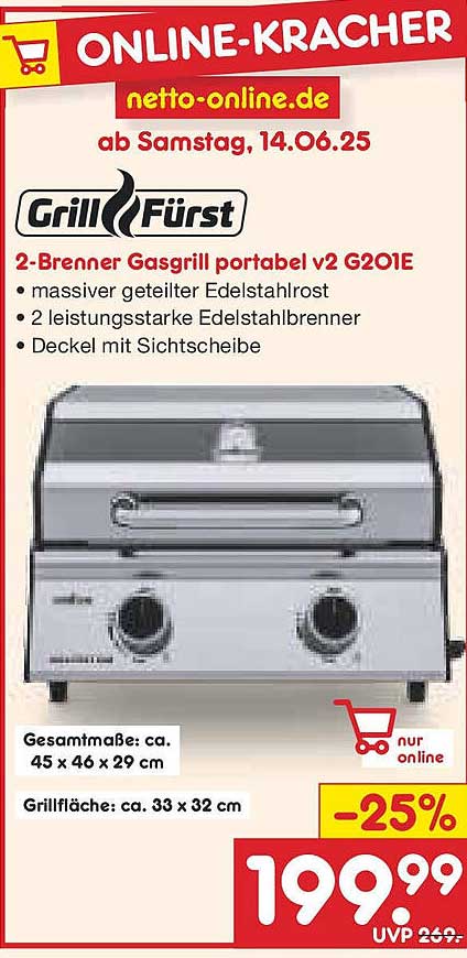GrillFürst 2-Brenner Gasgrill portabel v2 G201E