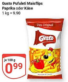 Gusto Pufuleti Maisflips Paprika oder Käse - 100 g für nur 0,99 €
