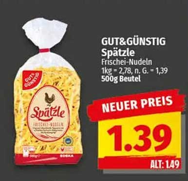 GUT& GÜNSTIG Spätzle Frischei-Nudeln 500g