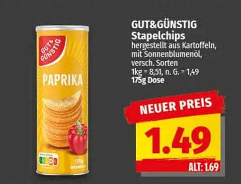 GUT& GÜNSTIG Stapelchips Paprika 175 g