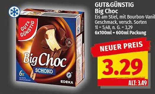 GUT&GÜNSTIG Big Choc Eis am Stiel mit Bourbon-Vanille Geschmack