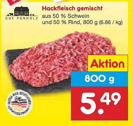Hackfleisch gemischt aus 50 % Schwein und 50 % Rind, 800 g