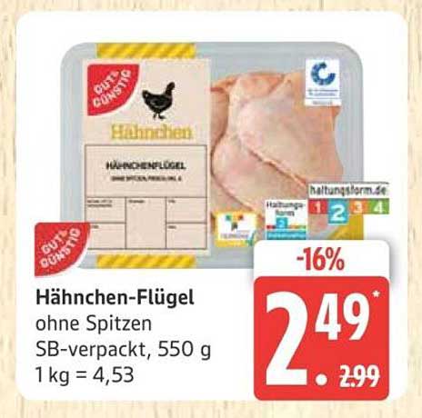 Hähnchen-Flügel ohne Spitzen SB-verpackt, 550 g