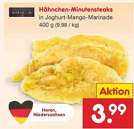 Hähnchen-Minutensteaks in Joghurt-Mango-Marinade 400 g