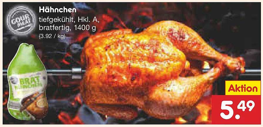 Hähnchen tiefgefroren, Hkl. A, brattfertig, 1400 g