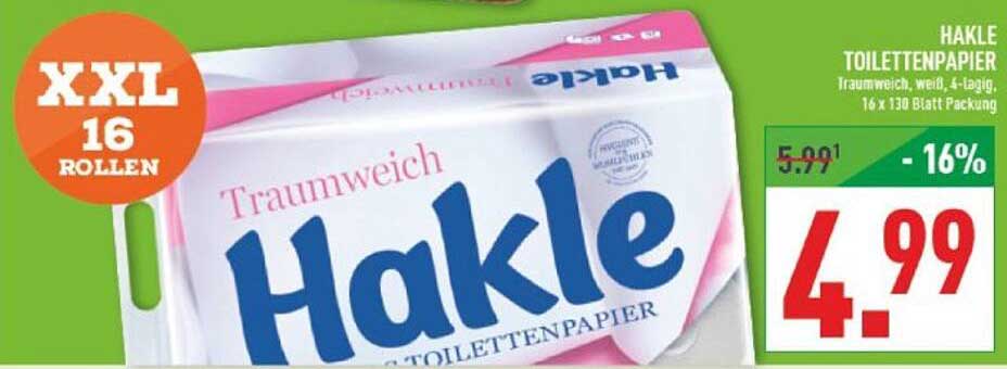 HAKLE TOILETTENPAPIER XXL, 16 ROLLEN