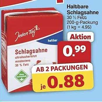 Haltbare Schlagsahne 30% Fett 200-g-Packung