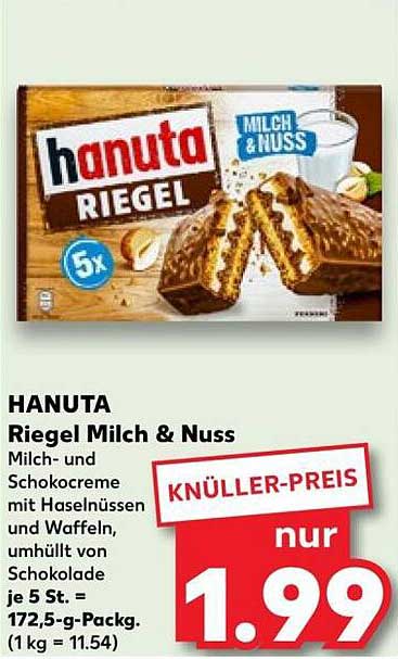 HANUTA Riegel Milch & Nuss