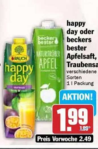 happy day oder beckers bester Apfelsaft, Traubensaft - verschiedene Sorten 1 l Packung