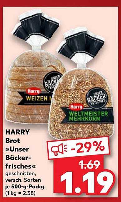 HARRY Brot »Unser Bäcker-frisches« geschnitten, Sorten: Weizen und Weltmeister Mehrkorn