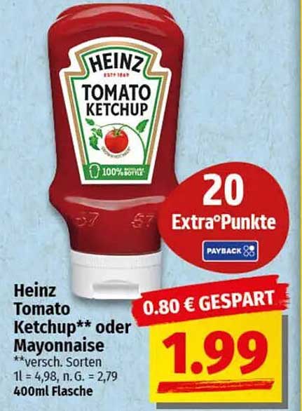Heinz Tomato Ketchup oder Mayonnaise 400ml
