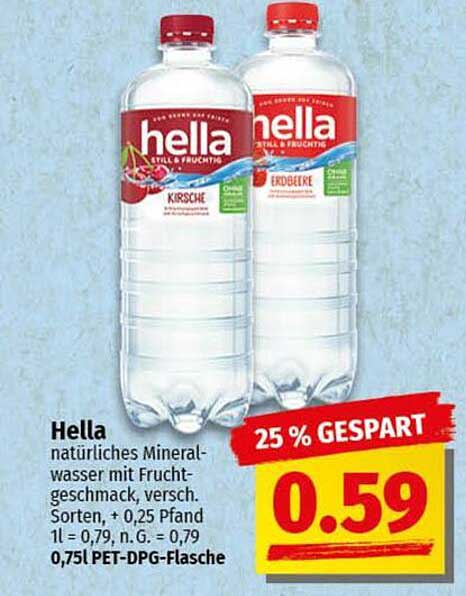 Hella natürliches Mineralwasser mit Fruchtgeschmack, verschiedene Sorten