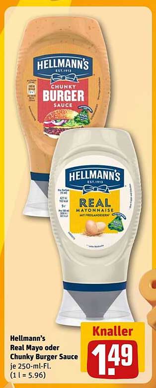 Hellmann's Real Mayo oder Chunky Burger Sauce je 250-ml-Fl.