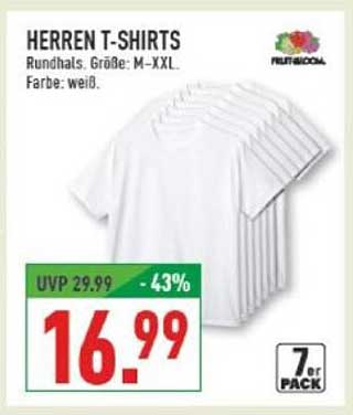 Herren T-Shirts 7er Pack - Rundhals, M-XXL, Farbe: Weiß