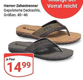 Herren-Zehentrenner gepolsterte Decksohle, Größen: 40–46