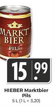HIEBER Marktbier Pils – 5 L für 15,99 €