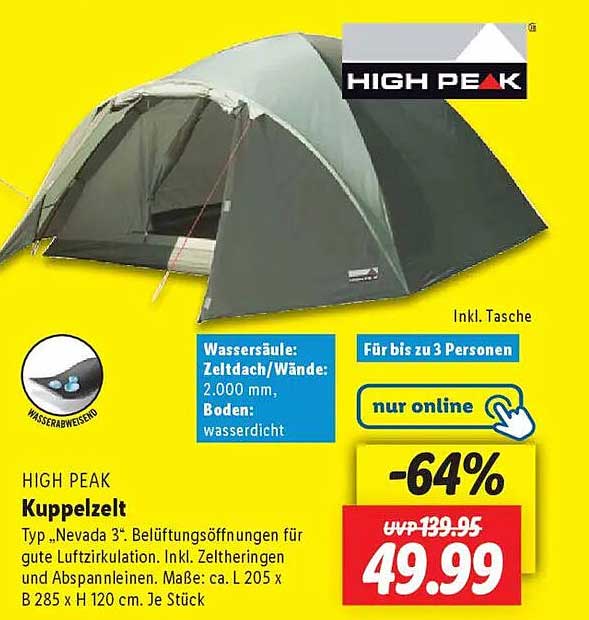 HIGH PEAK Kuppelzelt Typ „Nevada 3“