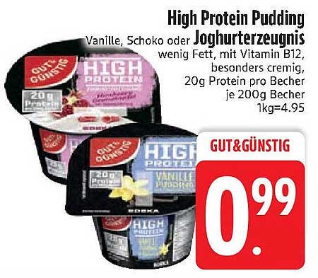 High Protein Pudding Vanille, Schoko oder Joghurtherzzeugnis 200g Becher